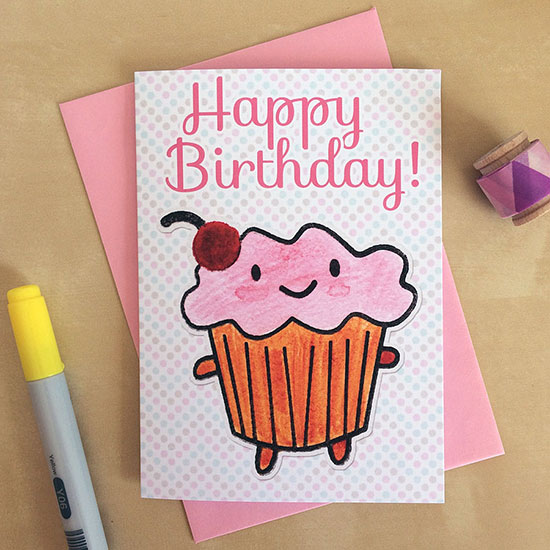 happy birthday cupcake card