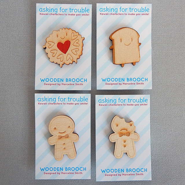 wooden brooches