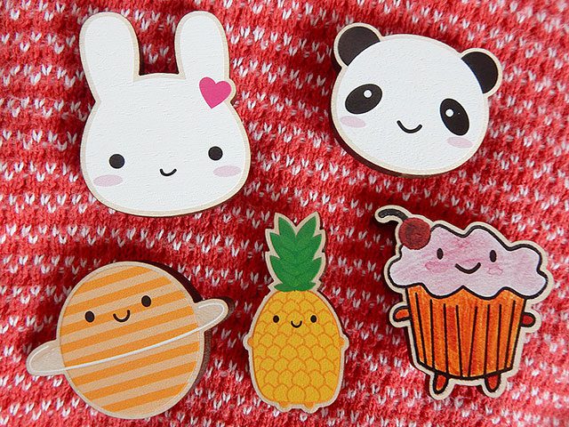 kawaii wooden brooches - askingfortrouble
