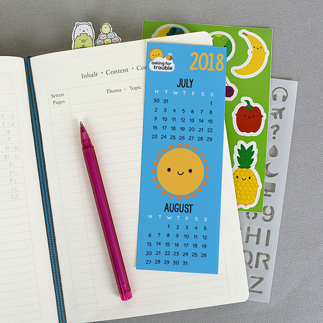free printable calendar bookmark 2018
