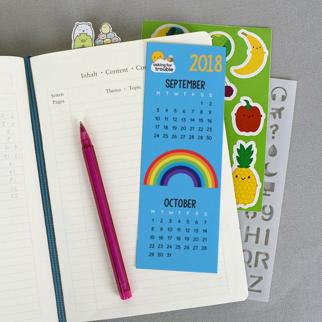 kawaii printable calendar bookmark