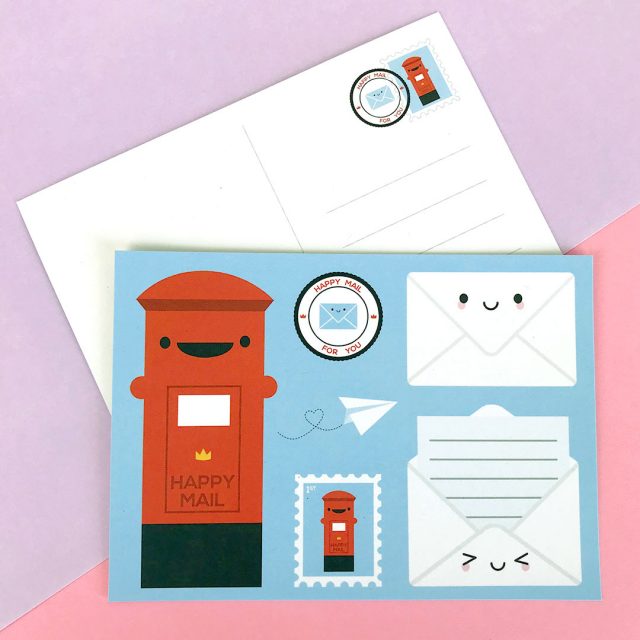 happy mail kawaii postcard