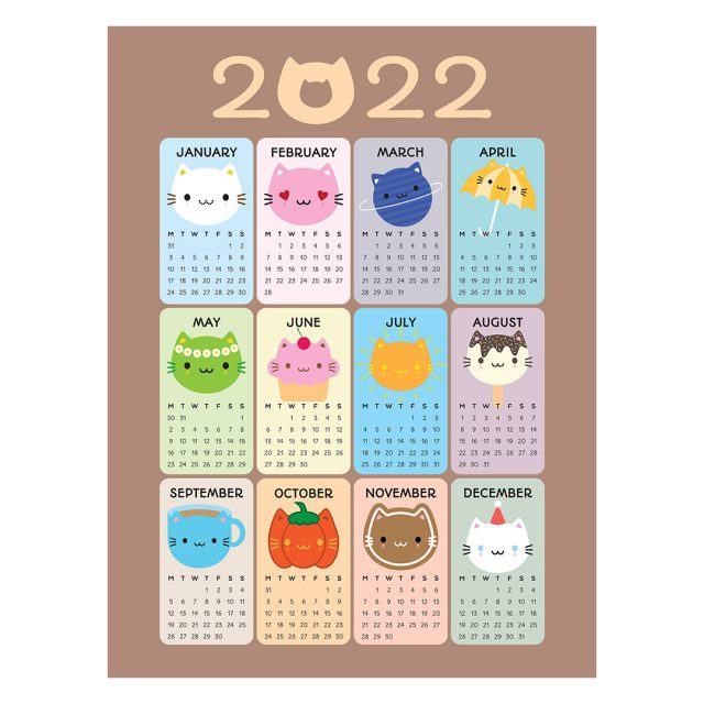 Meo's sweet House Tischkalender 2021 Erdbeeren Kuchen Katze Kalender Kawaii NEU 