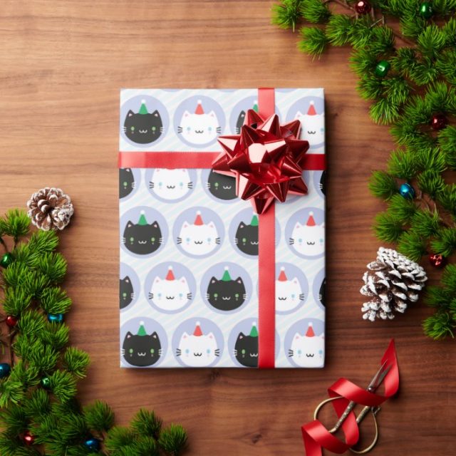 cats in party hats christmas wrapping paper