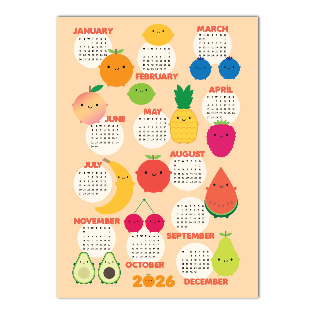 kawaii fruits 2026 calendar