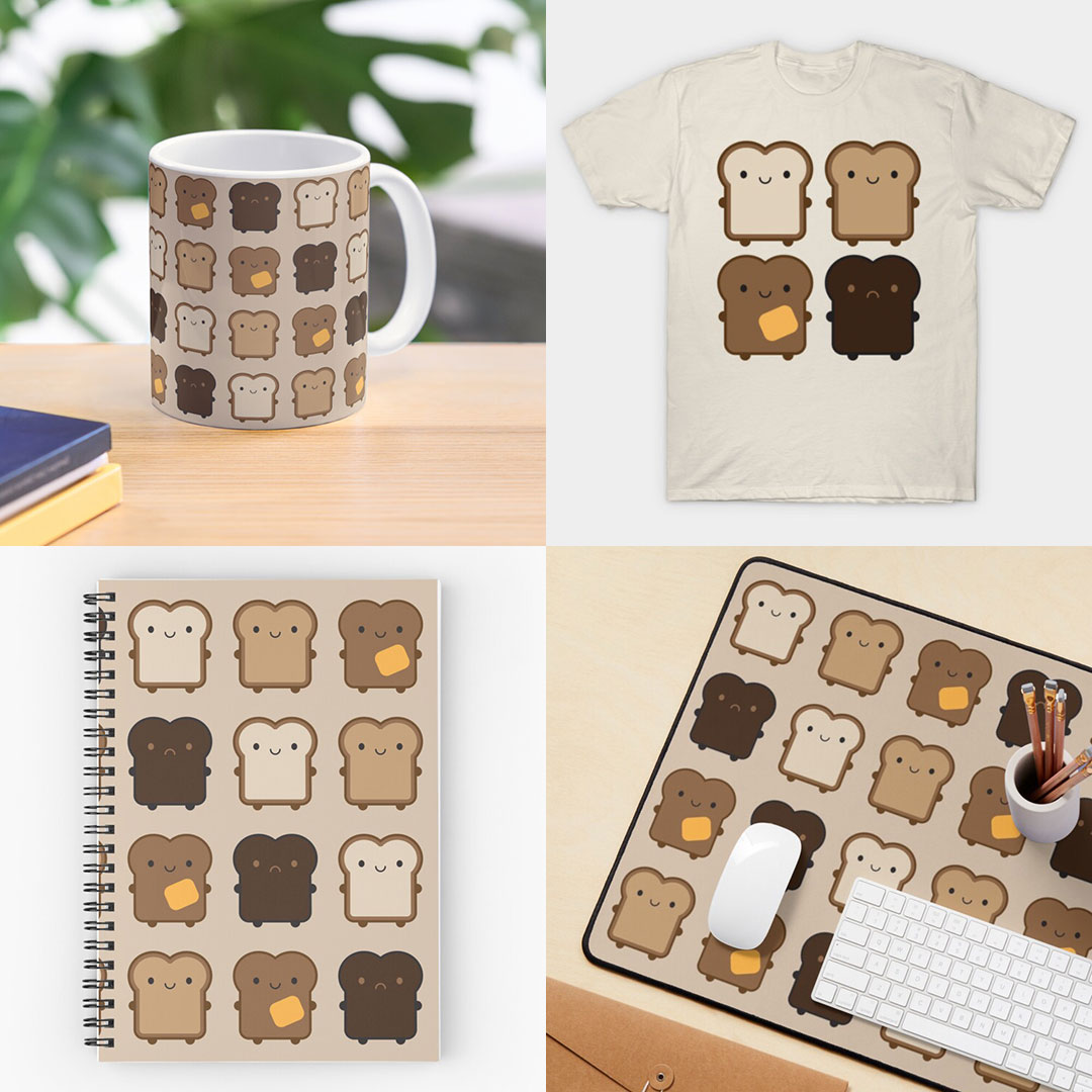 kawaii toast at Redbubble, Spoonflower, TeePublic, Thortful & Zazzle