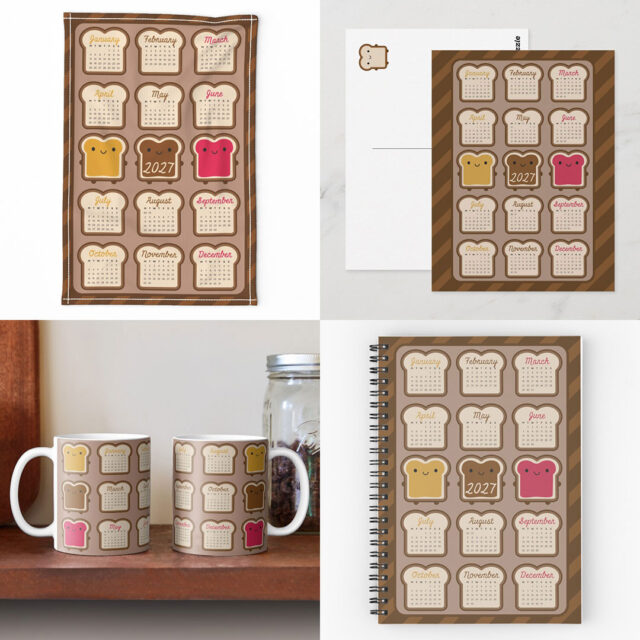 kawaii bread 2027 calendar at Redbubble, Society6, TeePublic & Zazzle