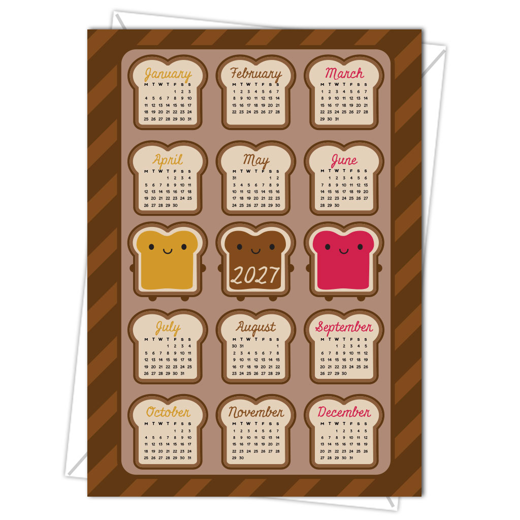 kawaii bread 2027 calendar postcard