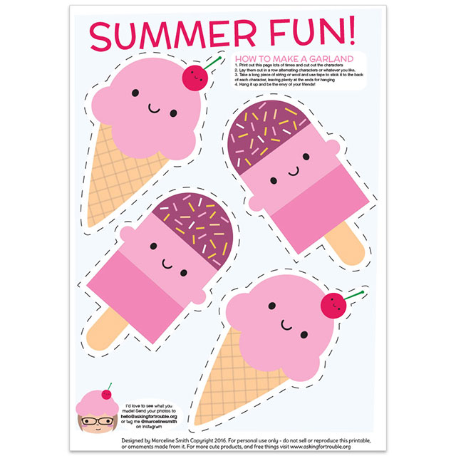 Free Summer Ice Cream Treats Printable Garland