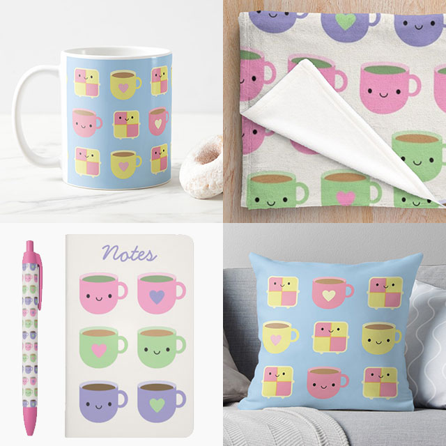 Tea & Battenberg Cake at Society6, Redbubble & Zazzle