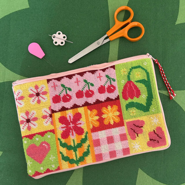 Patchwork Party needlepoint pouch kit from Craft Club